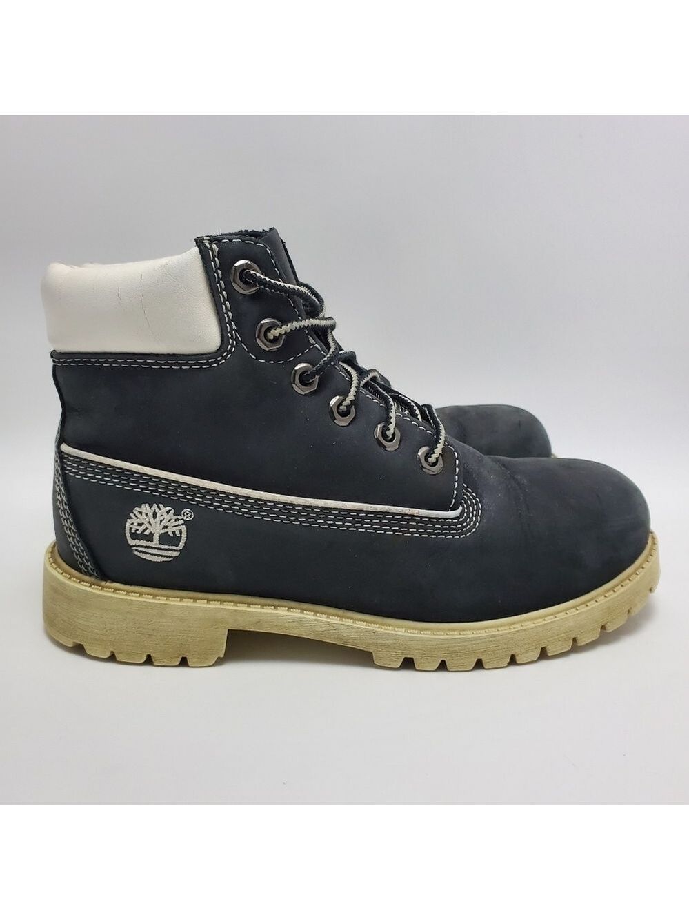 Timberland Kids Boys Nubuck Black White Sole Premium Waterproof Boots Size 2